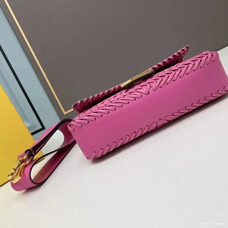 Affordable HOT Rose Medium Baguette Bag Leather Fendi In Stitching 0606